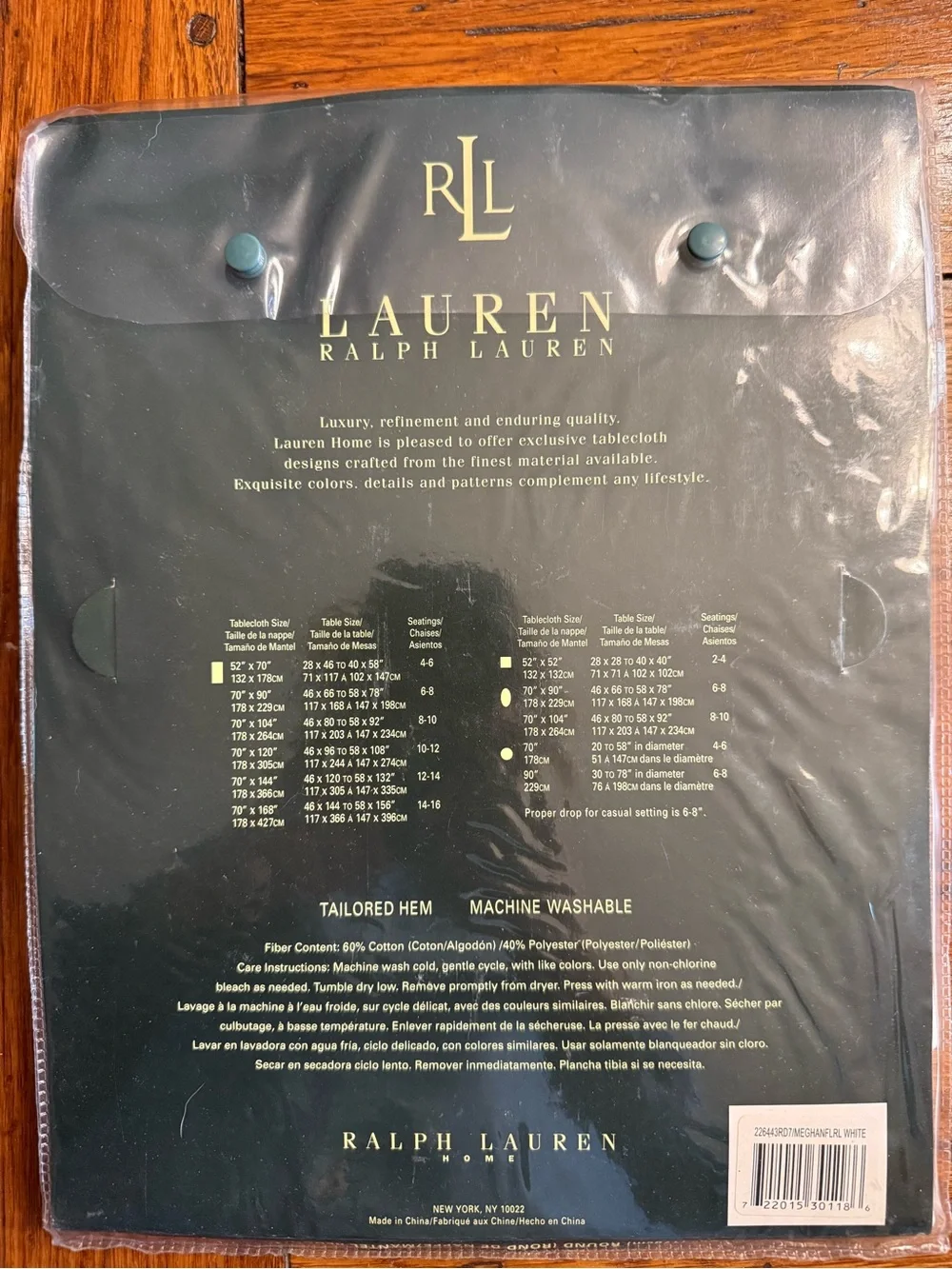 Ralph Lauren White Damask Round Tablecloth with Black Label